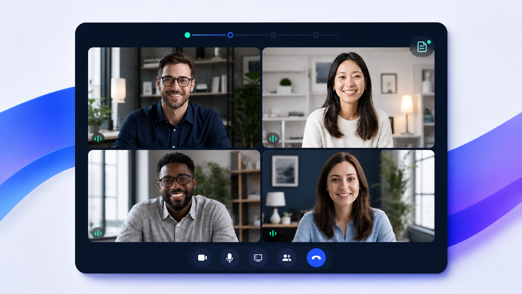 A live Plato Call with participant video and meeting intelligence