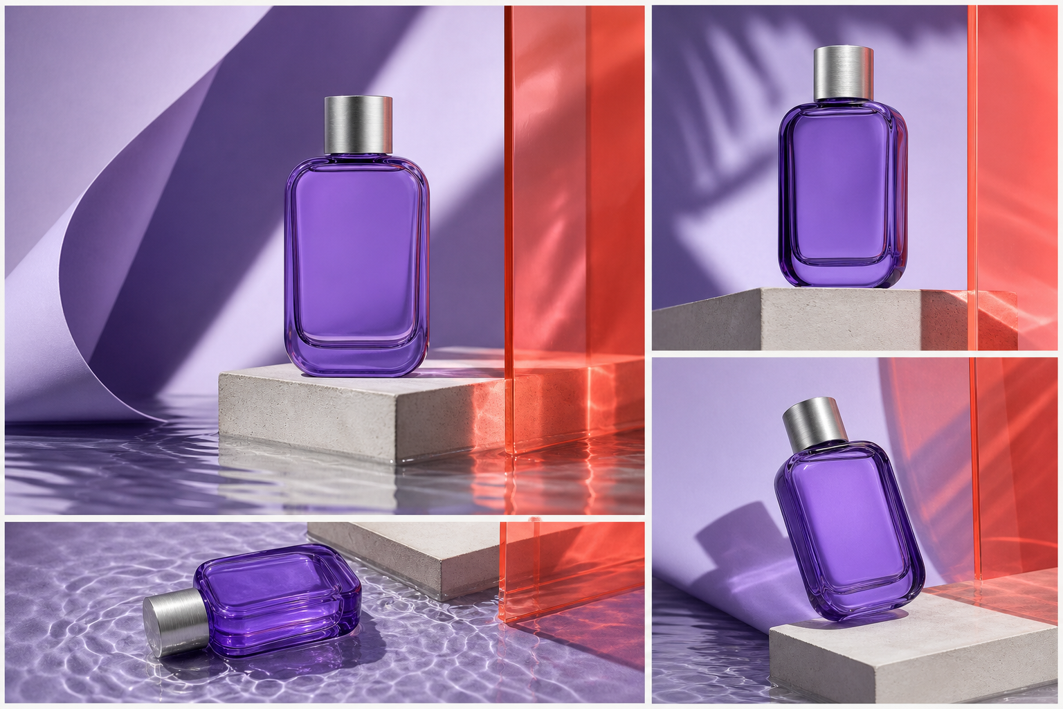 The Violet water Studio shown as four coordinated fragrance campaign images