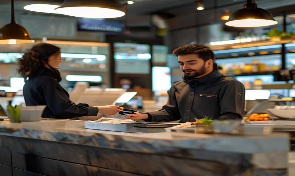 Generated cashier taking card payment at counter