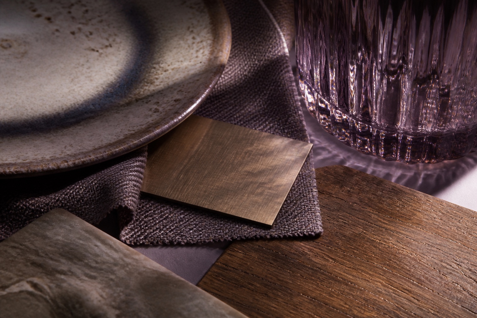 A close material study of ceramic, textile, metal, wood, and glass