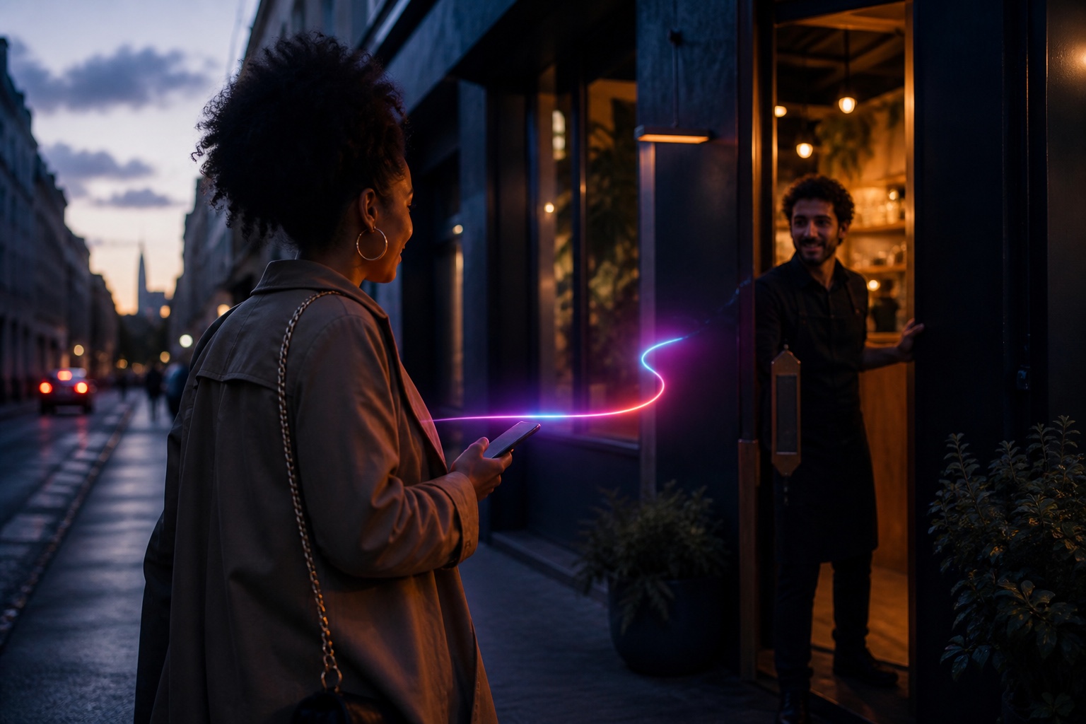 A customer returning to a venue after receiving a timely wallet update