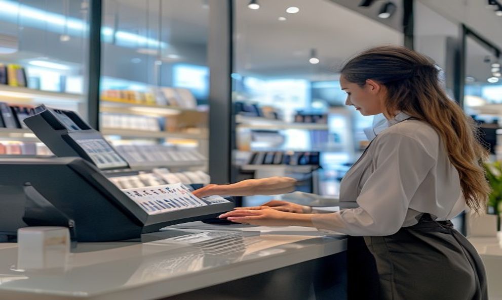 Generated boutique cashier scanning a product barcode